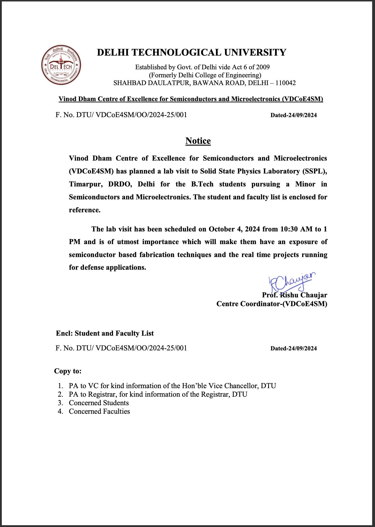 Visit notice